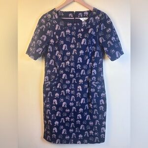 Biden Iona Chit Chat Shift Dress Navy With Pink Faces/Heads Size 6